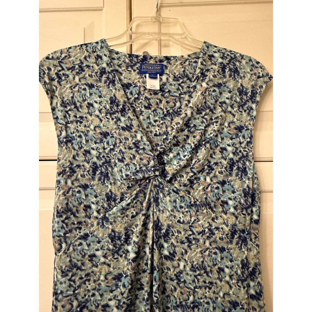 Pendleton Blue Abstract Twist Front V-Neck Sleeveless Nylon Midi Dress Large
